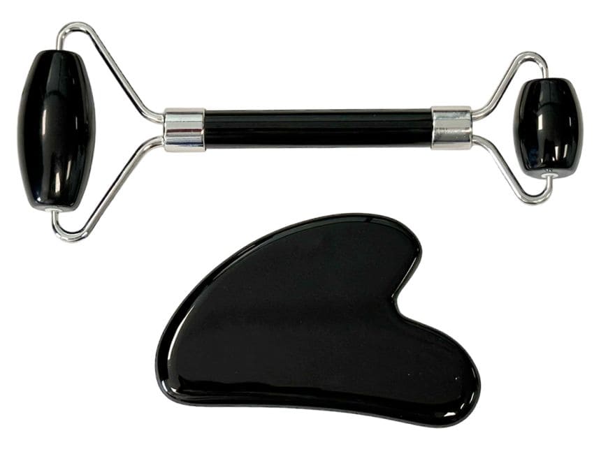 Black Obsidian Gua Sha and Roller Massage Pack A