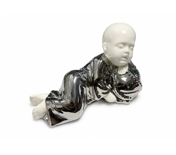 incense at White and Silver Ceramic Reclining Buddhist Monk Statue 18cm|gb