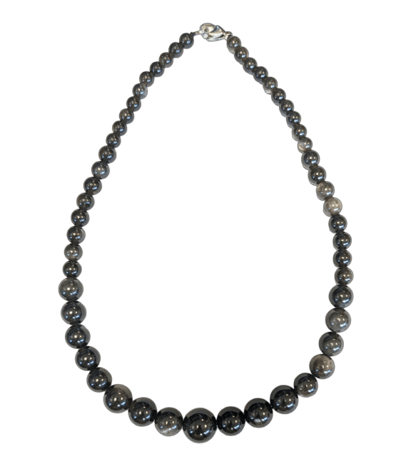 Silver Obsidian Necklace Drop Beads 6-14mm 45cm