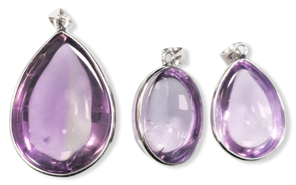 925 Silver Amethyst Pendant AAA 3 pieces 16.03g