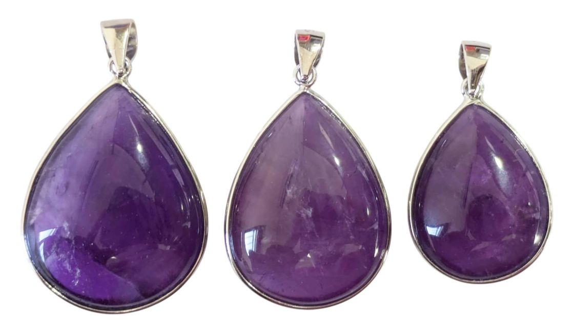 925 Sterling Silver Pendant with AAA Amethyst, 3 pieces, 14.01g