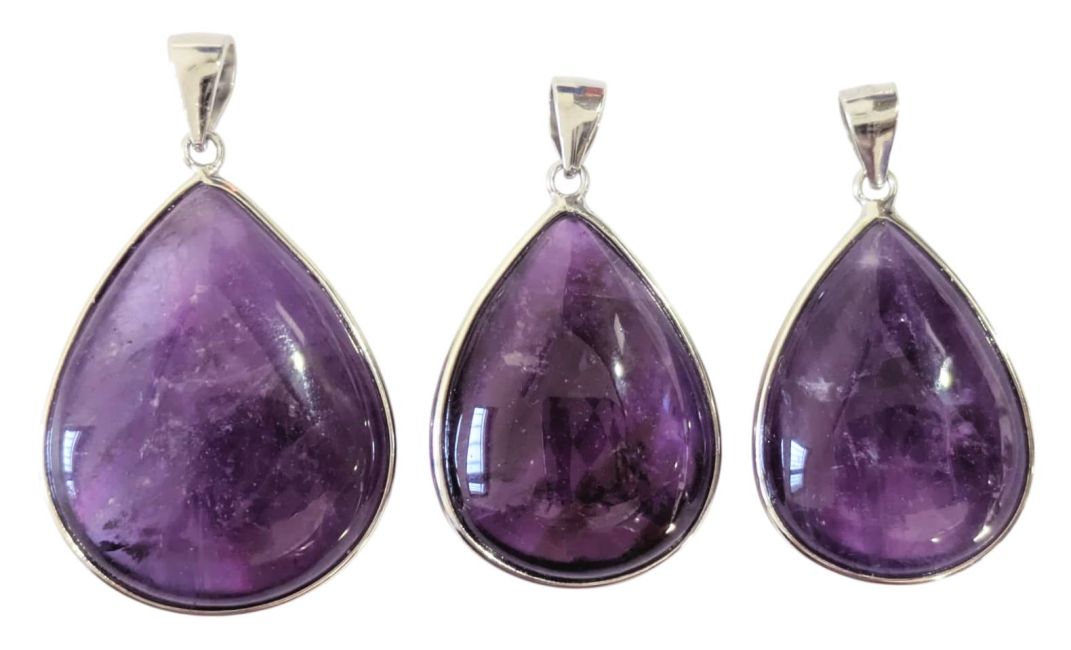 925 Sterling Silver AAA Amethyst Pendant, 3 pieces, 13.99g