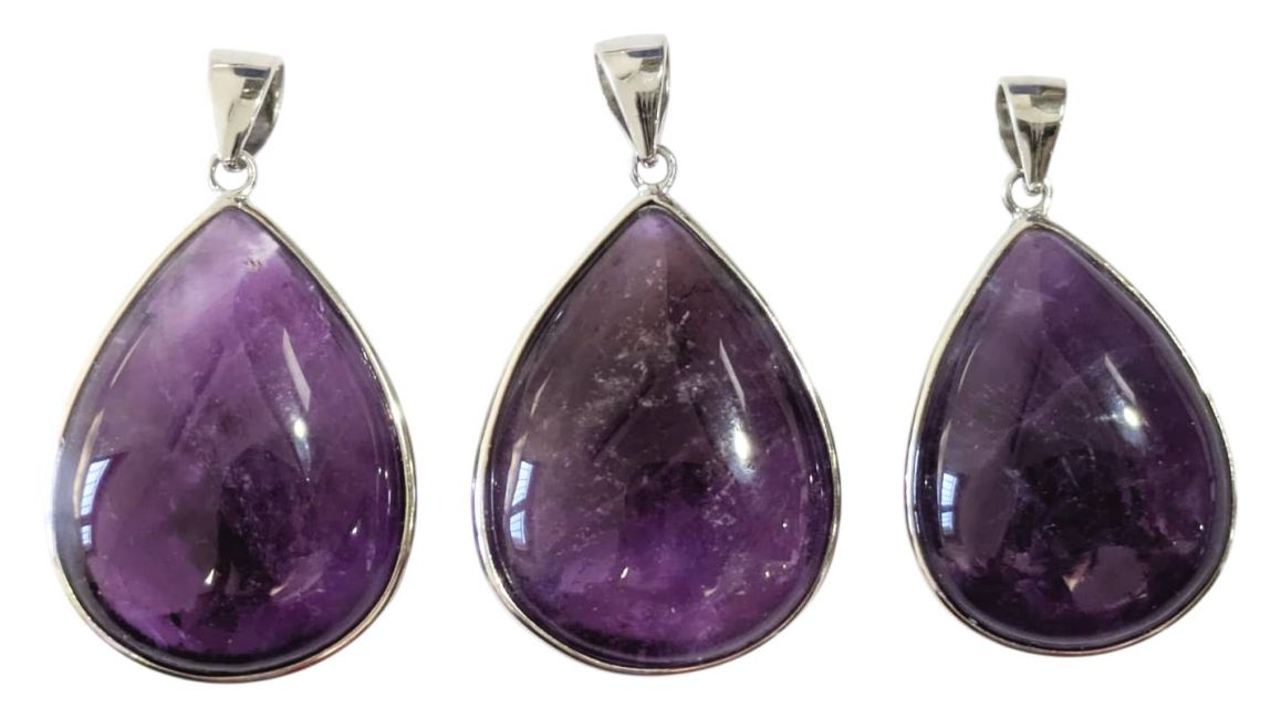 925 Sterling Silver Pendant with AAA Amethyst, 3 pieces, 13.9g