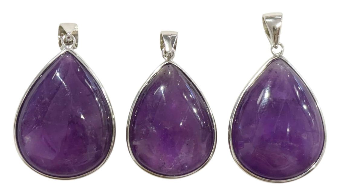 925 Sterling Silver Pendant with AAA Amethysts, 3 pieces, 13.76g