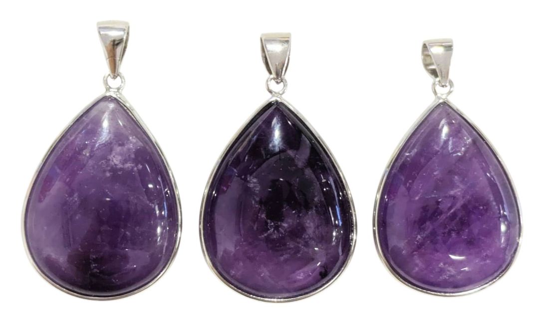 925 Sterling Silver Pendant with AAA Amethysts, 3 pieces, 14.32g
