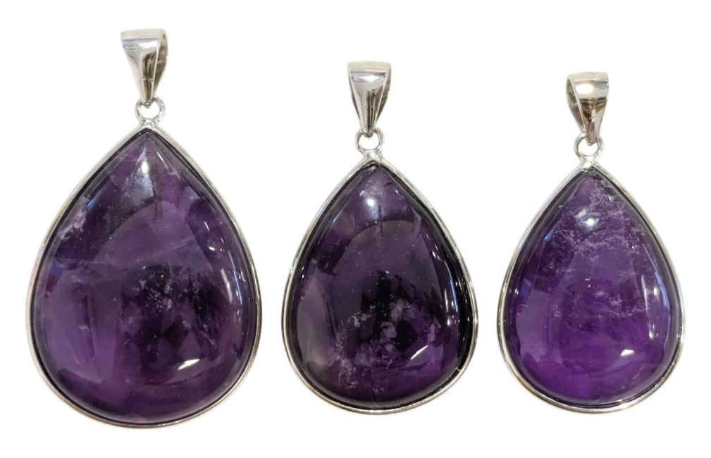 925 Sterling Silver Pendant with AAA Amethyst, 3 pieces, 13.61g