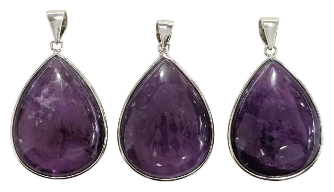 925 Sterling Silver Pendant with AAA Amethyst, 3 pieces, 14.3g