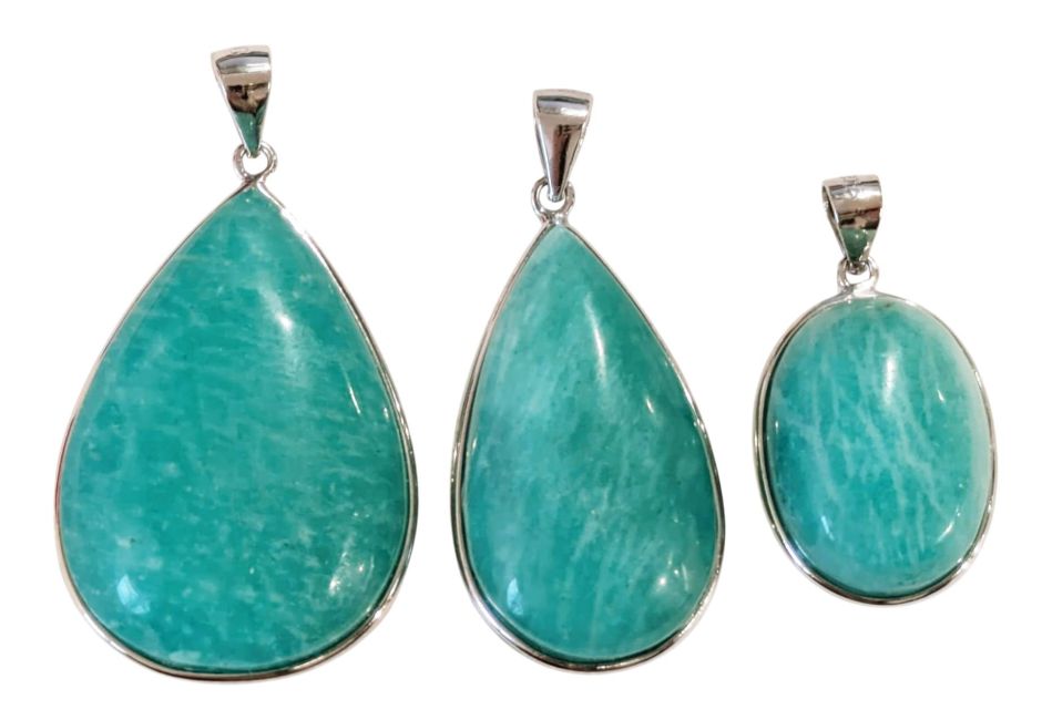 925 Sterling Silver Amazonite AA+ Pendant, 3 pieces, 16.77g