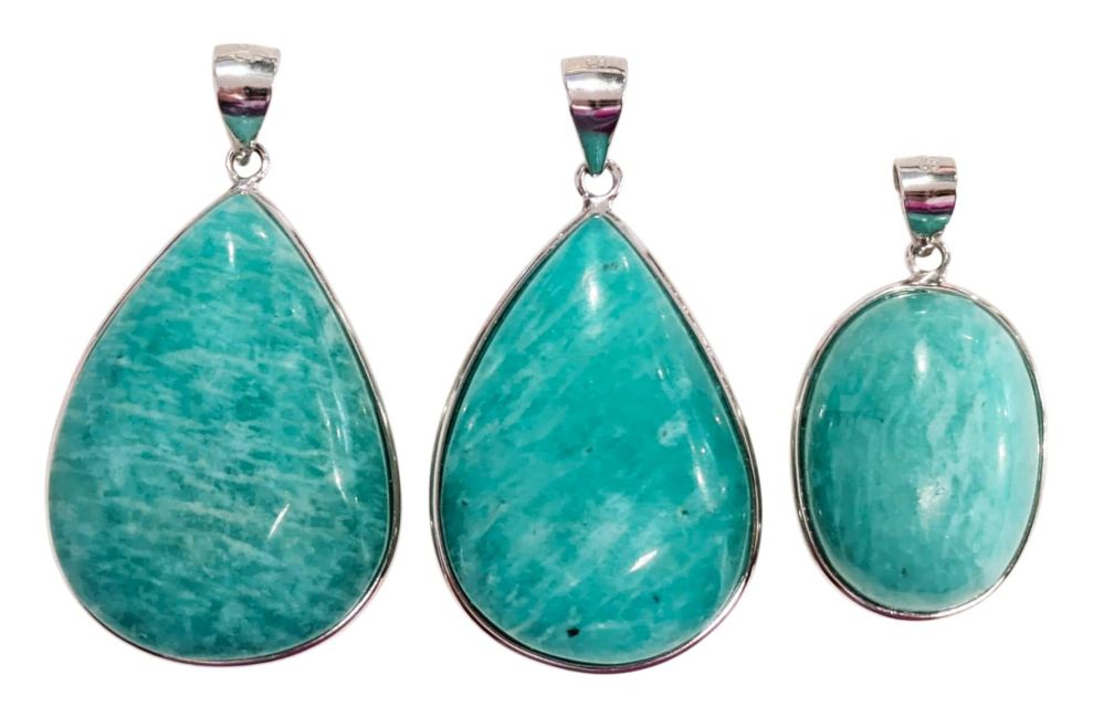 925 Sterling Silver Amazonite AA+ Pendant, 3 pieces, 15.32g