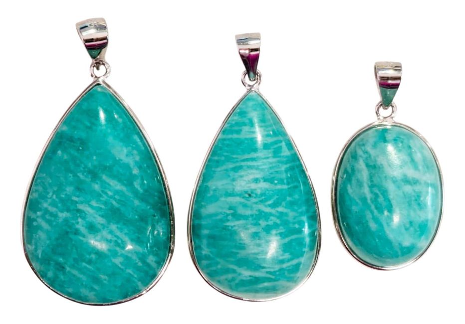 925 Sterling Silver Amazonite AA+ Pendant, 3 pieces, 15.64g