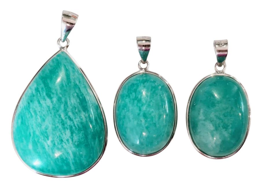 925 Sterling Silver Amazonite AA+ Pendant, 3 pieces, 14.19g