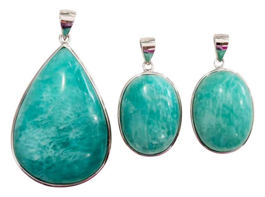 925 Sterling Silver Amazonite AA+ Pendant, 3 pieces, 14.68g