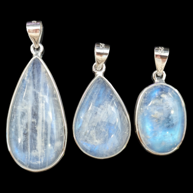 925 Silver Pendant White Moonstone AAA 3 Pieces 7.04g
