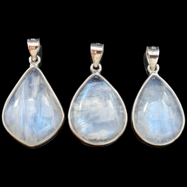 925 Silver Pendant White Moonstone AAA 3 Pieces 6.5g