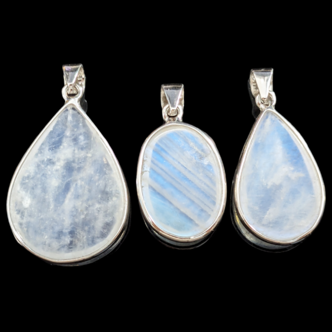 925 Silver Pendant White Moonstone AAA 3 Pieces 6.65g