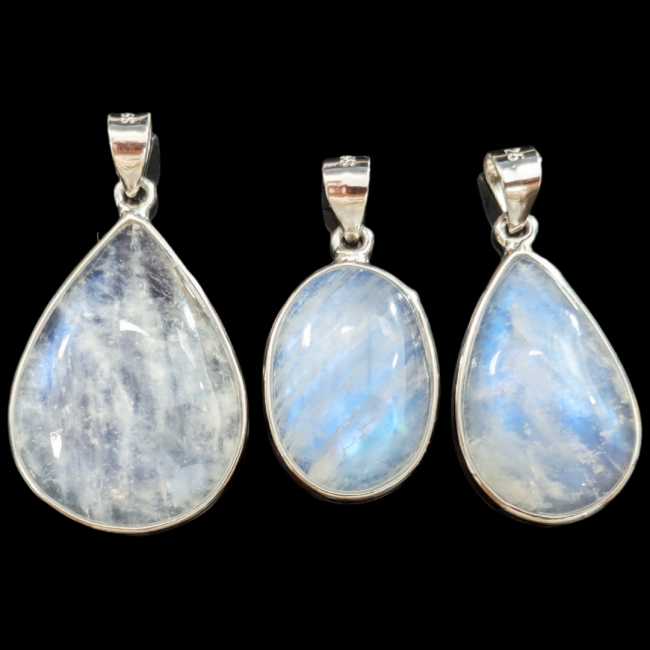 925 Silver Pendant White Moonstone AAA 3 Pieces 6.65g