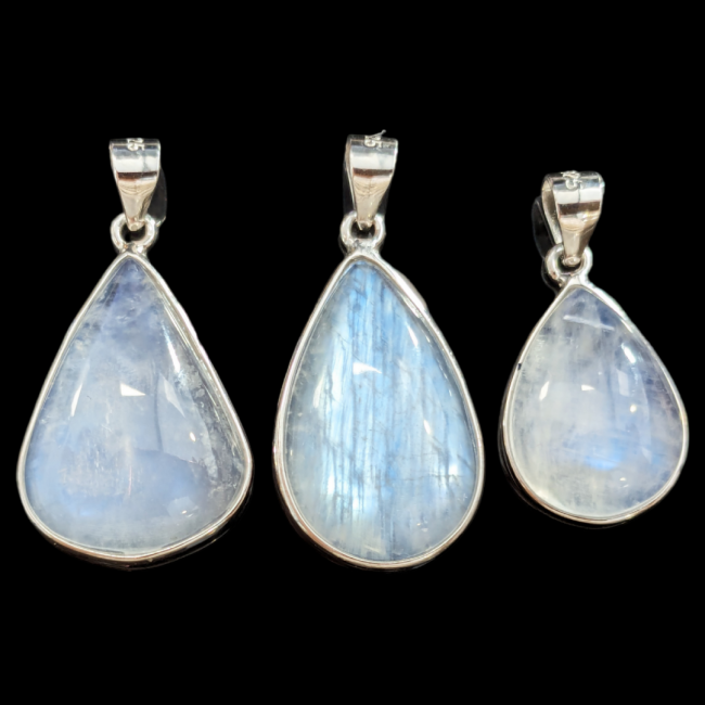 925 Silver Pendant White Moonstone AAA 3 Pieces 6.12g