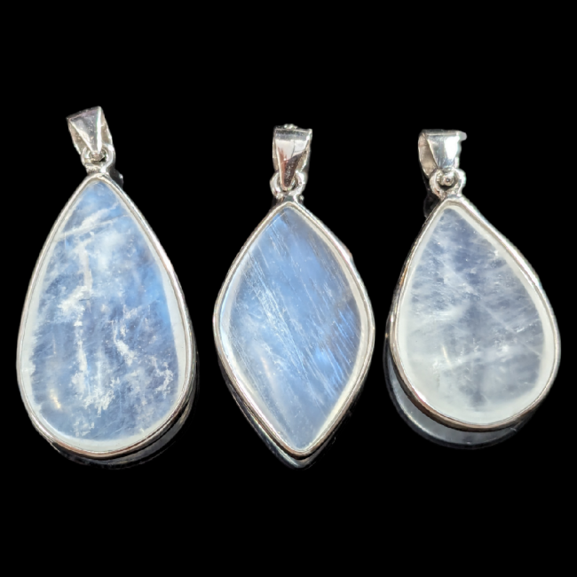 925 Silver Pendant White Moonstone AAA 3 Pieces 6.83g