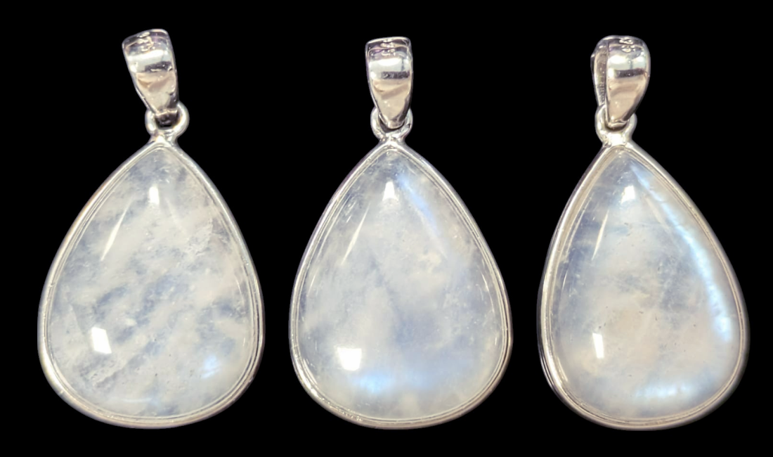 incense at 925 Silver Pendant White Moonstone AAA 3 Pieces 5.5g