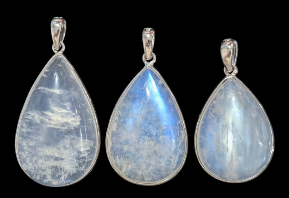 925 Sterling Silver Pendant with AAA White Moonstone, 3 Pieces, 10.88g