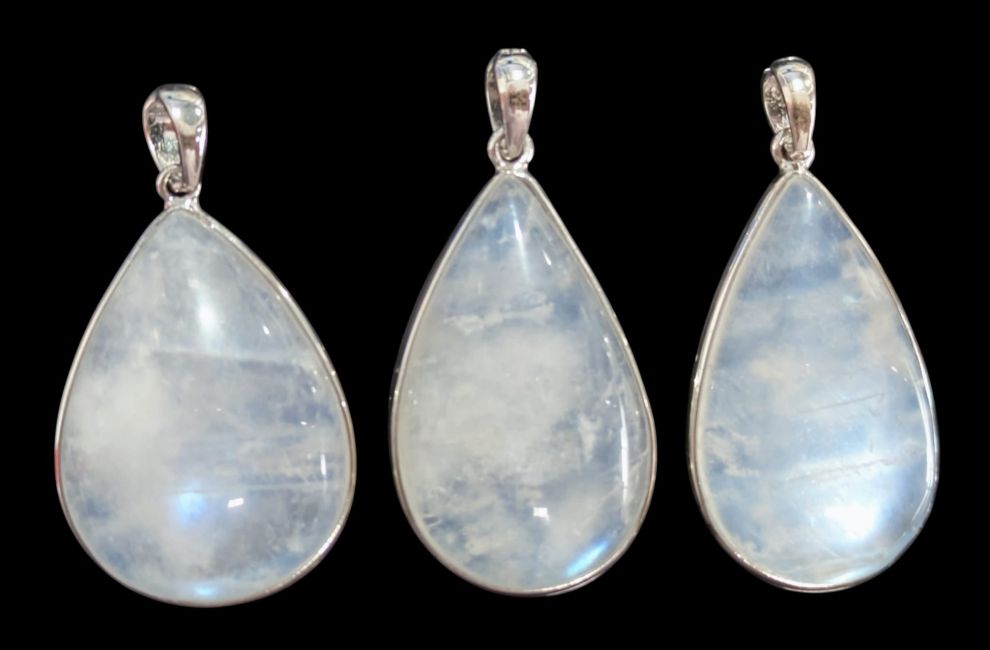 925 Sterling Silver Pendant with AAA White Moonstone, 3 Pieces, 10.87g