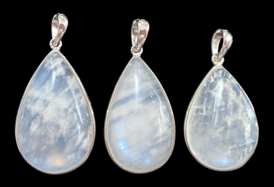 925 Sterling Silver Pendant with AAA White Moonstone, 3 Pieces, 10.63g