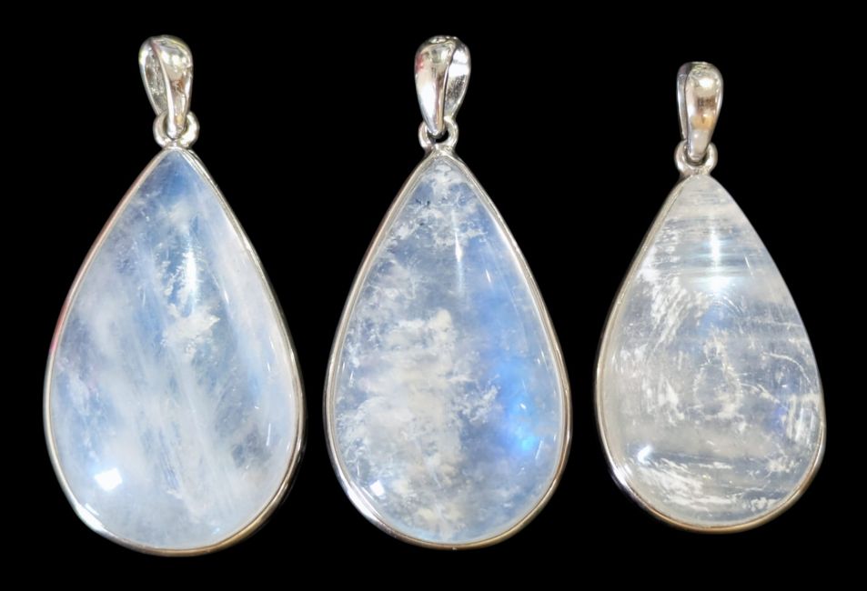 925 Sterling Silver Pendant with AAA White Moonstone, 3 Pieces, 10.6g