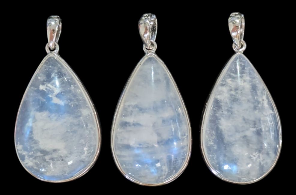 925 Sterling Silver Pendant with AAA White Moonstone, 3 Pieces, 11.3g