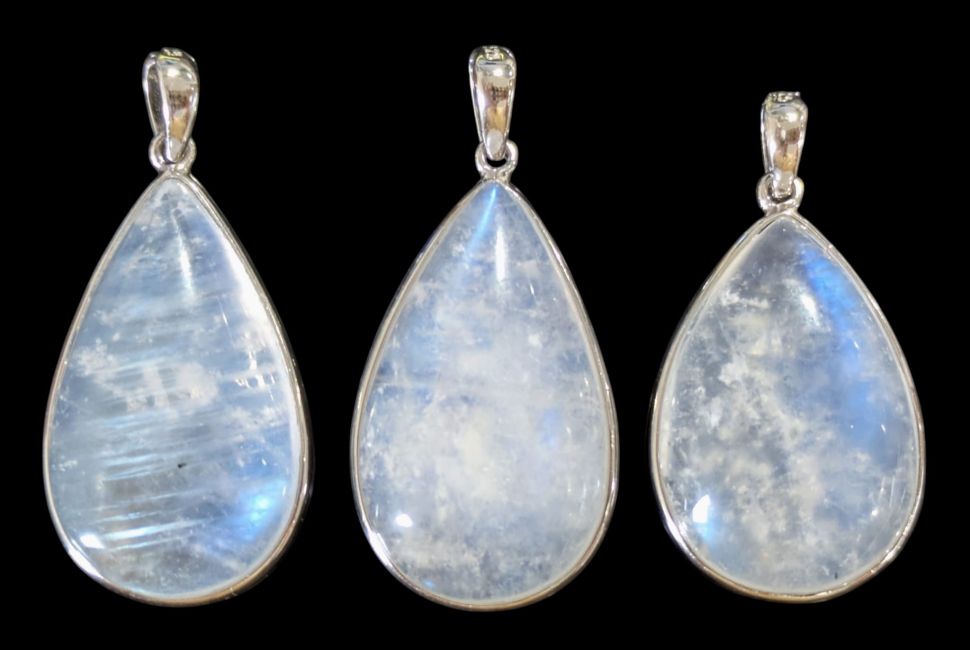 925 Sterling Silver Pendant with AAA White Moonstone, 3 Pieces, 10.82g
