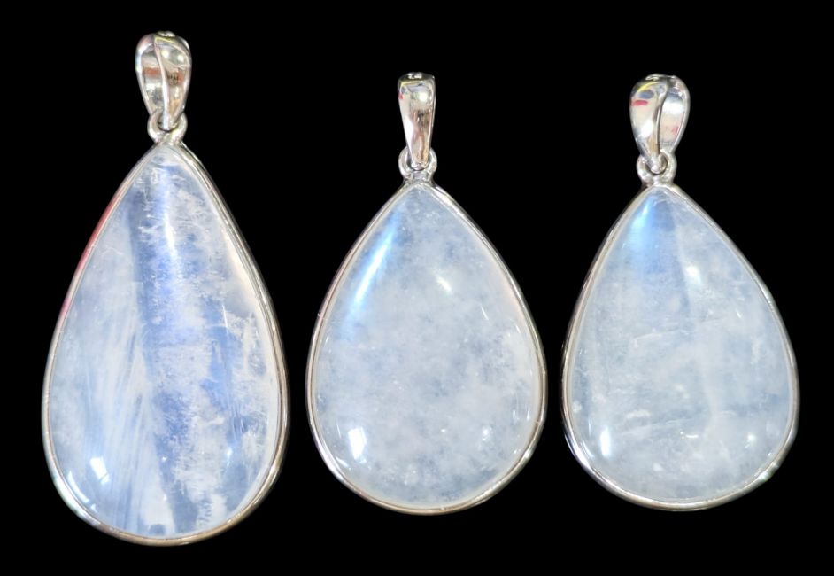 925 Sterling Silver Pendant with AAA White Moonstone, 3 Pieces, 11.78g