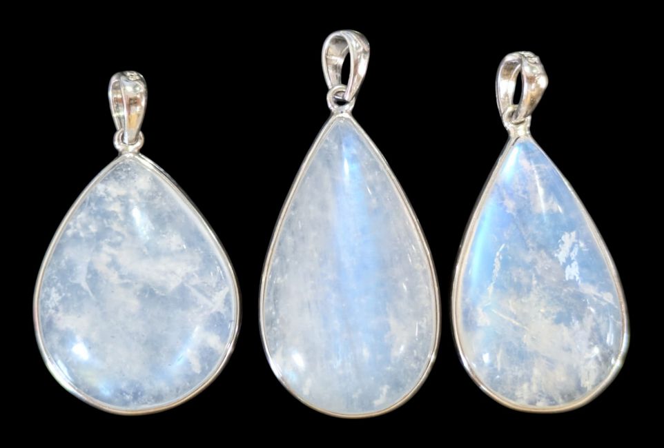 925 Sterling Silver Pendant with AAA White Moonstone, 3 Pieces, 11.65g