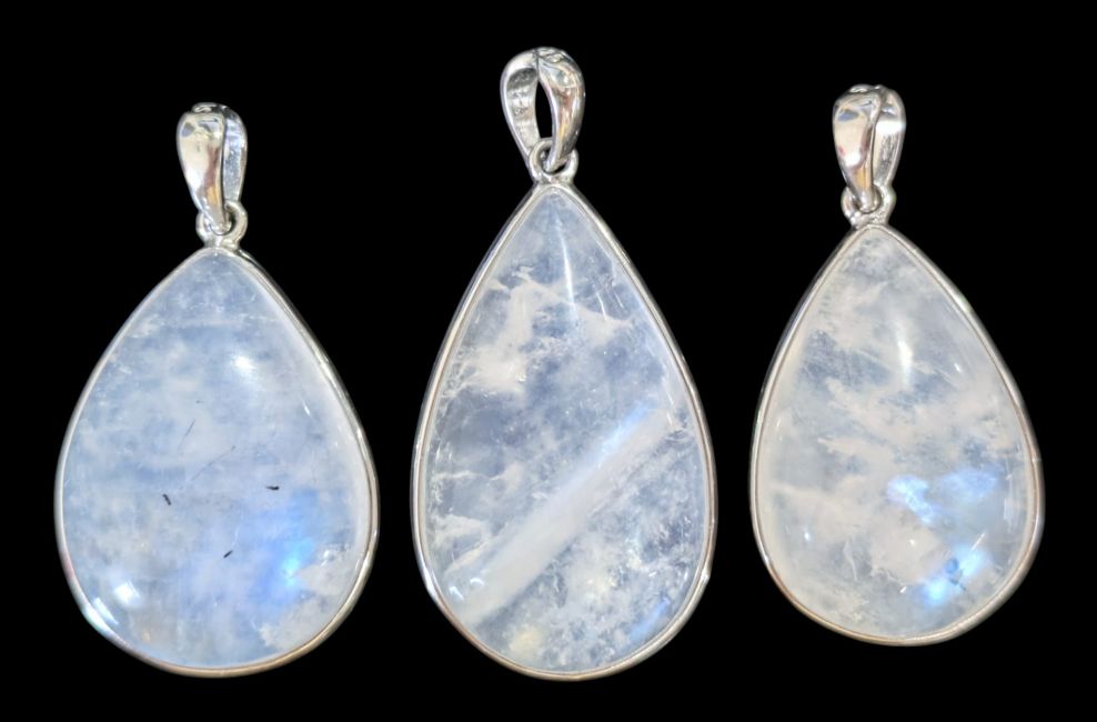 925 Sterling Silver Pendant with AAA White Moonstone, 3 Pieces, 10.52g