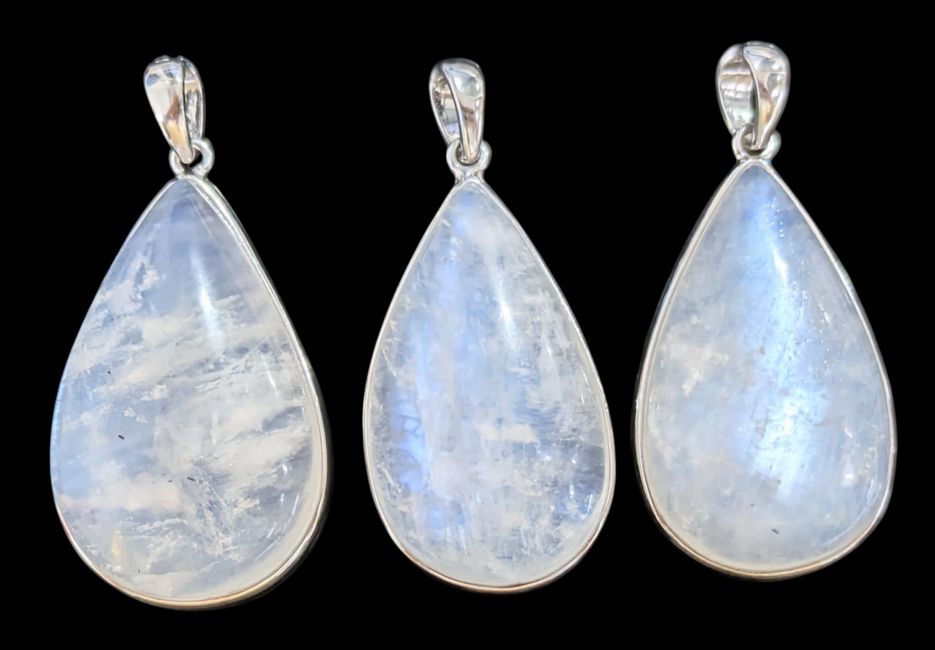 925 Sterling Silver Pendant with AAA White Moonstone, 3 Pieces, 11.07g