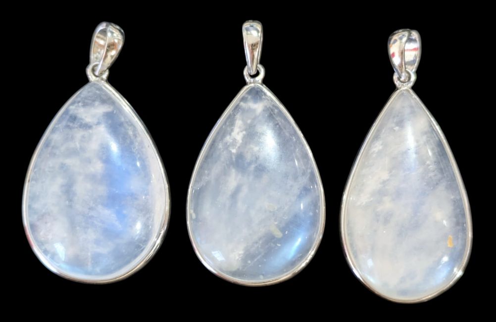 925 Sterling Silver Pendant with AAA White Moonstone, 3 Pieces, 11.6g