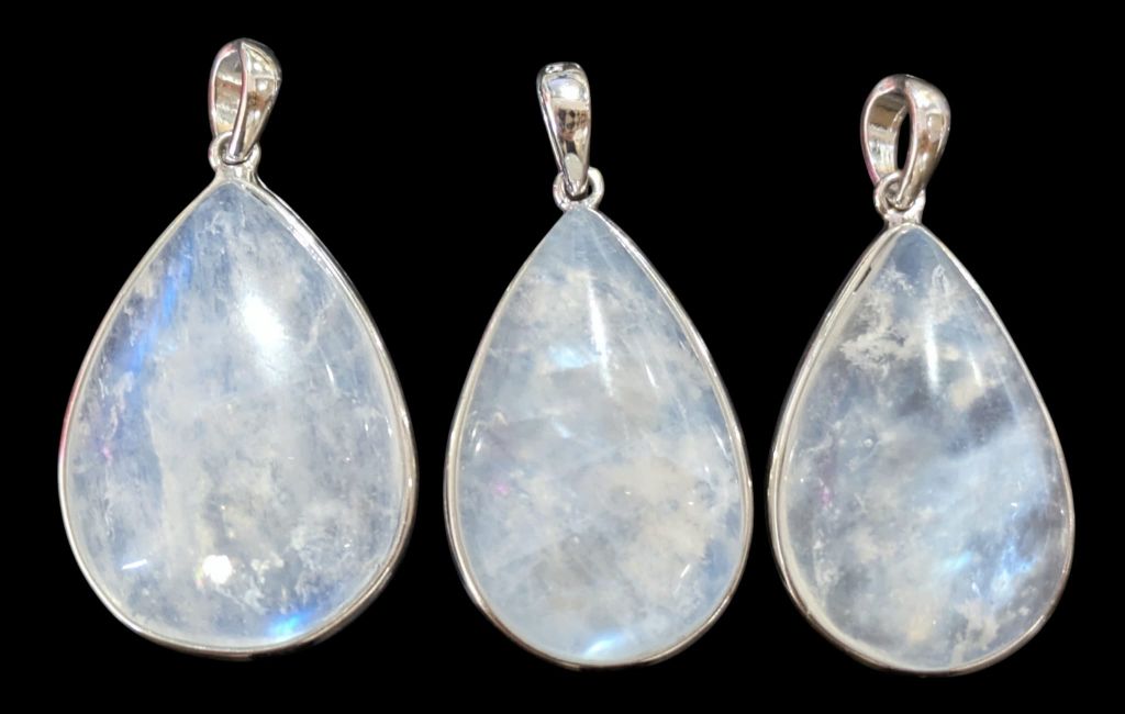925 Sterling Silver Pendant with AAA White Moonstone, 3 Pieces, 10.92g