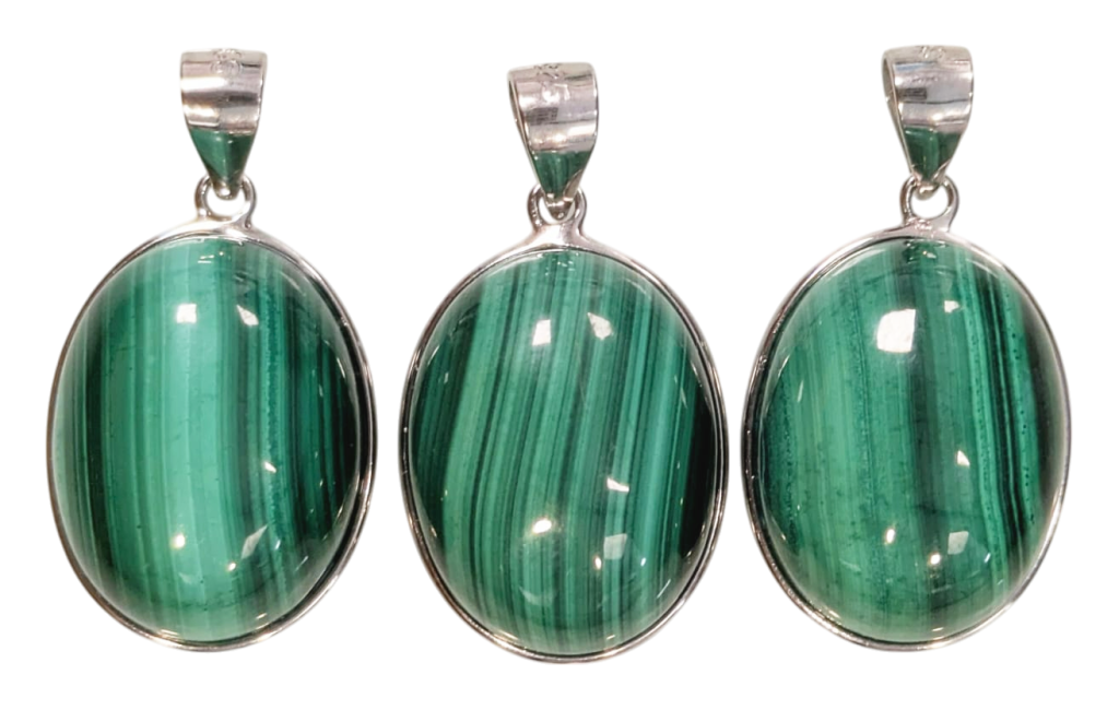 incense at 925 Silver Malachite AAA Pendant 3 pieces 11.76g