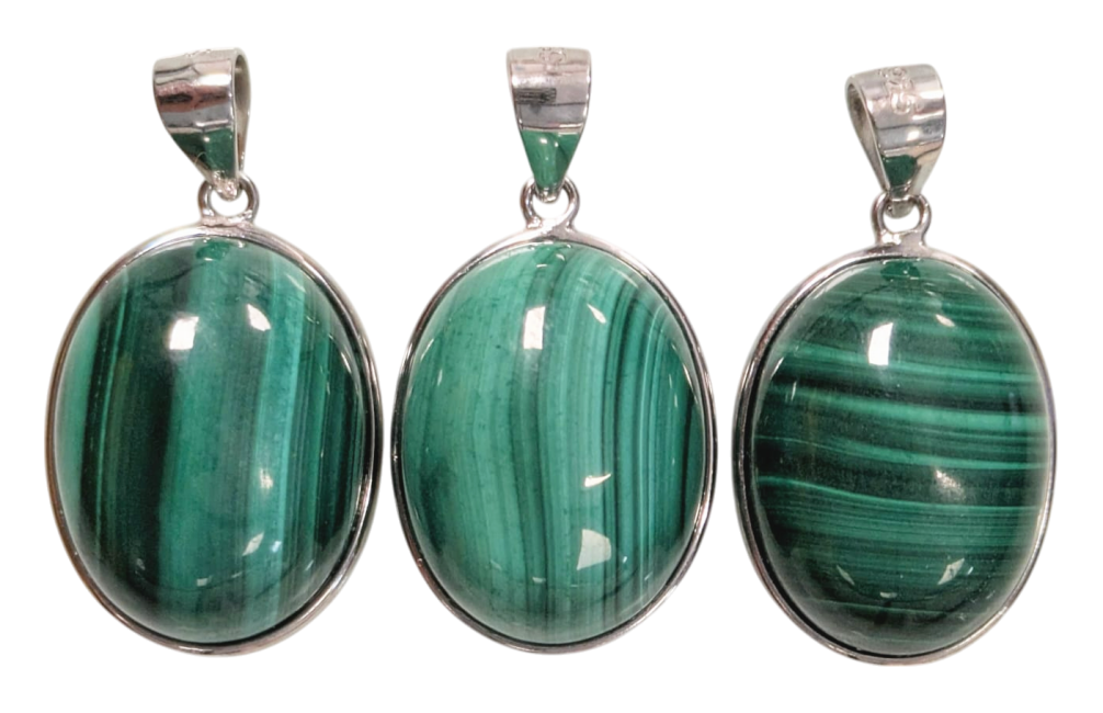 incense at 925 Silver Malachite AAA Pendant 3 pieces 11.84g