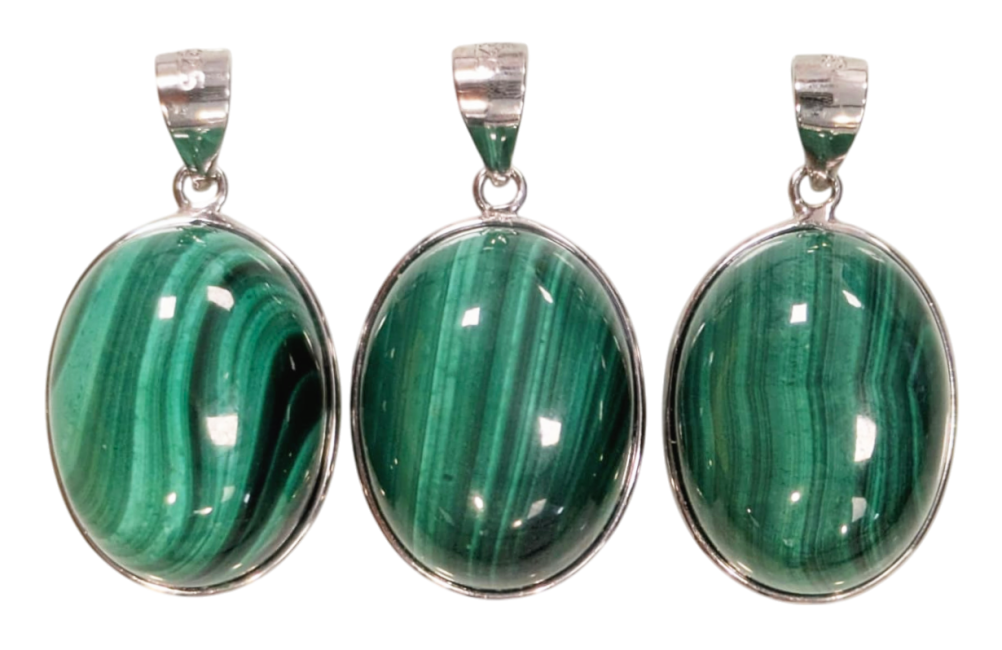 incense at 925 Silver Malachite AAA Pendant 3 pieces 11.61g