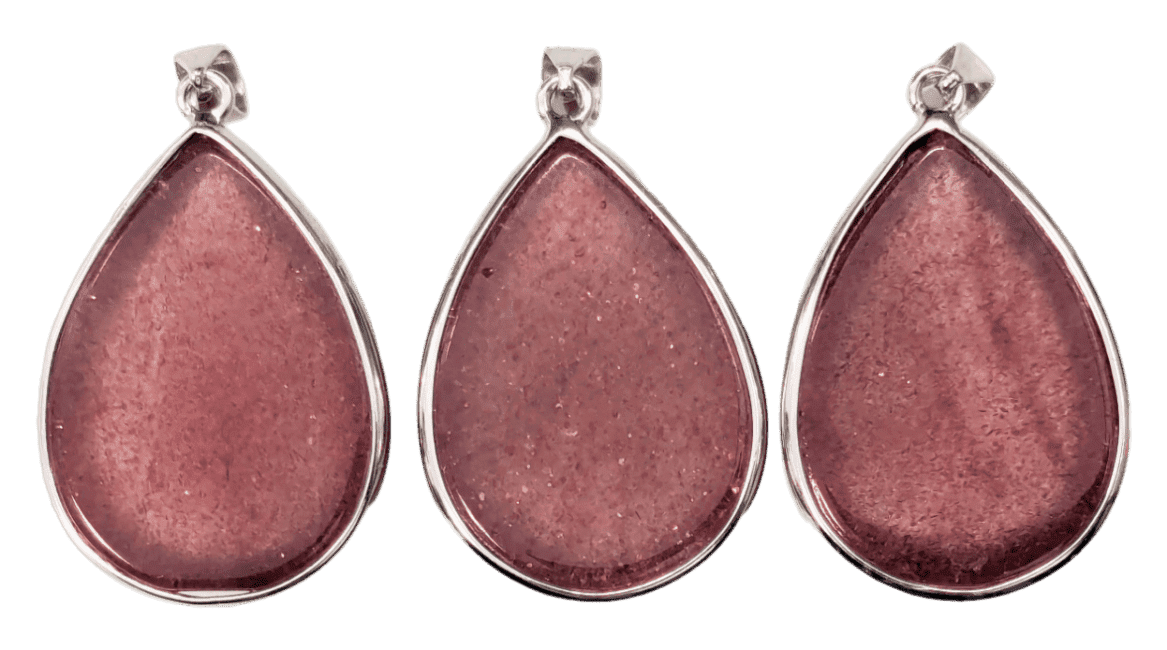 925 Silver Pendant Strawberry Quartz Hematoid AA 3 pieces 20.72g