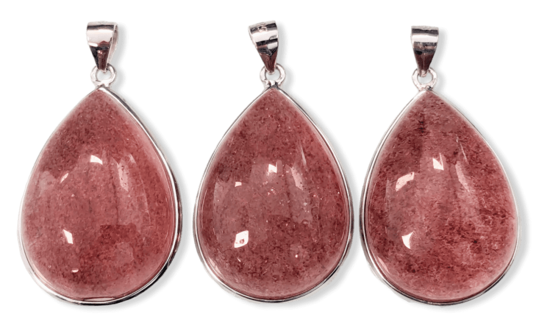 925 Silver Pendant Strawberry Quartz Hematoid AA 3 pieces 20.72g