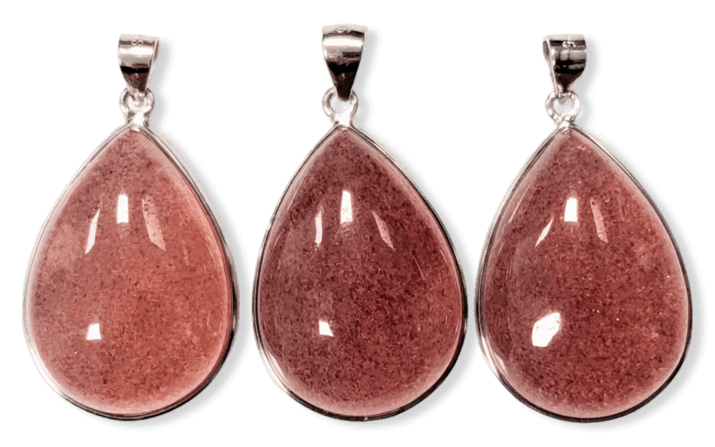 925 Silver Pendant Strawberry Quartz Hematoid AA 3 pieces 20.29g