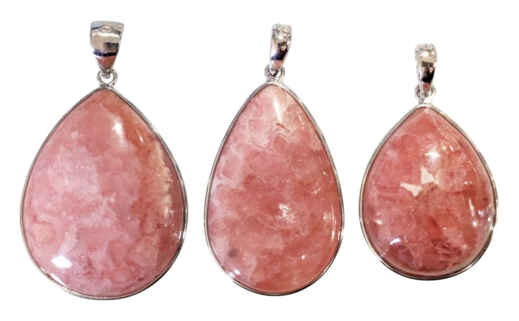 925 Sterling Silver Rhodochrosite Pendant, Argentine AA+, 3 pieces, 12.92g