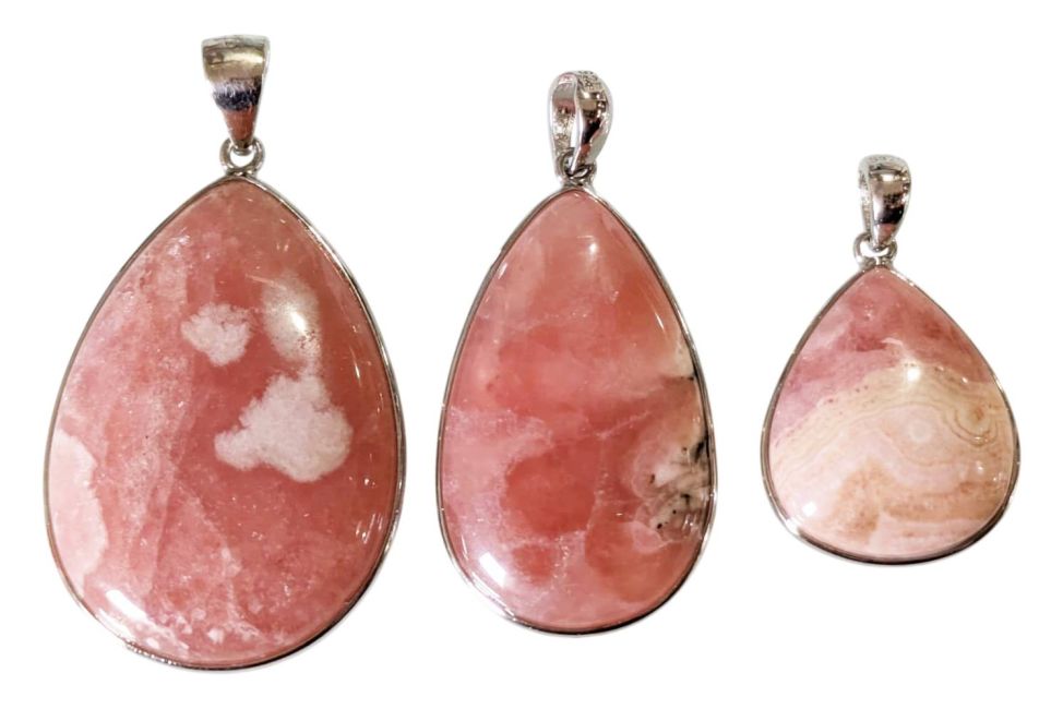 925 Sterling Silver Rhodochrosite Pendant, Argentine AA+, 3 pieces, 13.52g