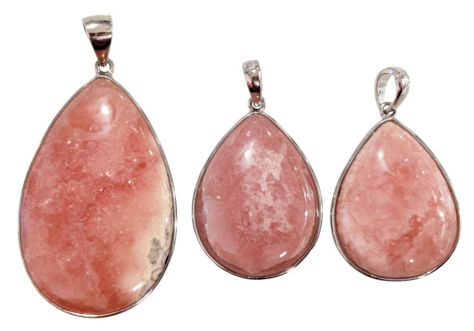 925 Sterling Silver Rhodochrosite Pendant, Argentine AA+, 3 pieces, 13.68g