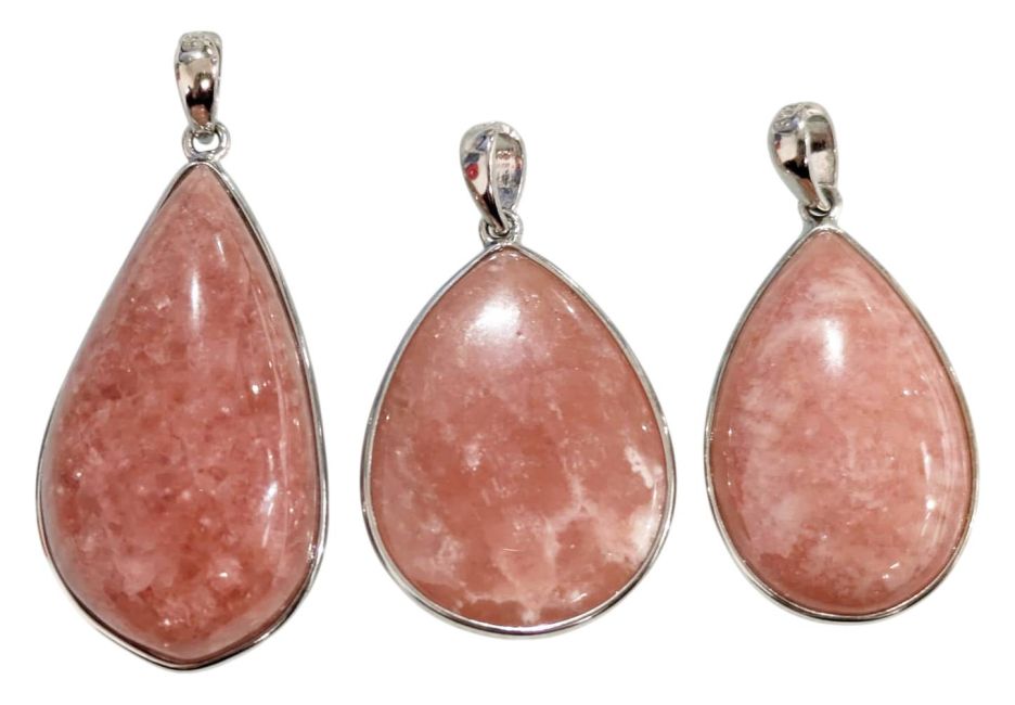 925 Sterling Silver Rhodochrosite Pendant, Argentine AA+, 3 pieces, 12.92g