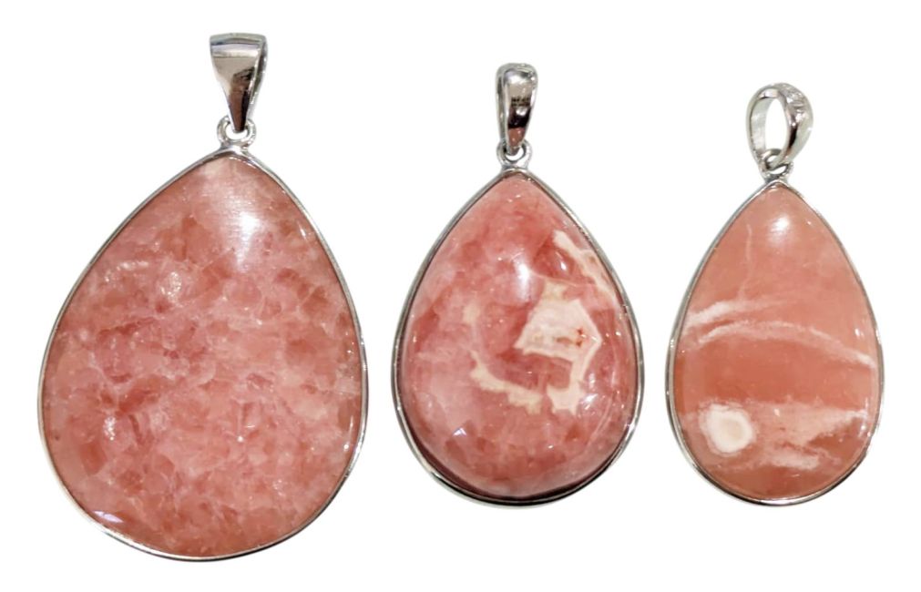 925 Sterling Silver Rhodochrosite Pendant, Argentine AA+, 3 pieces, 14.53g
