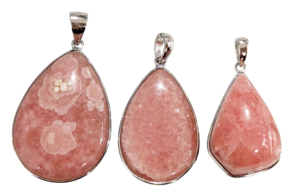 925 Sterling Silver Rhodochrosite Pendant, Argentine AA+, 3 pieces, 14.7g