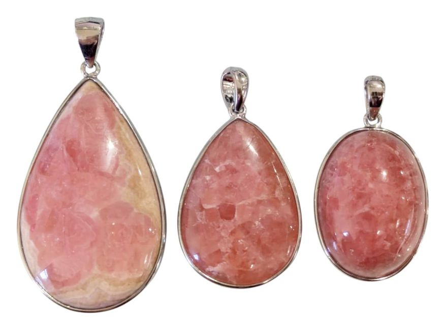 925 Sterling Silver Rhodochrosite Pendant, Argentine AA+, 3 pieces, 15.7g