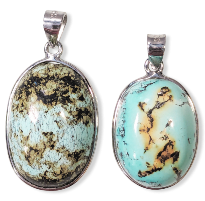 925 Silver Turquoise AA Pendant 2 pieces 6.88g