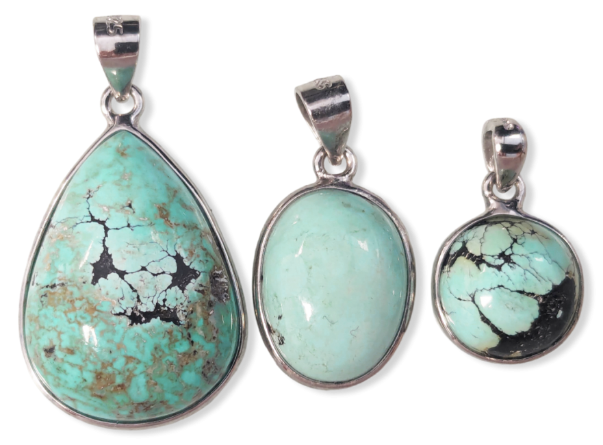 925 Silver Turquoise AA Pendant 3 pieces 6.51g